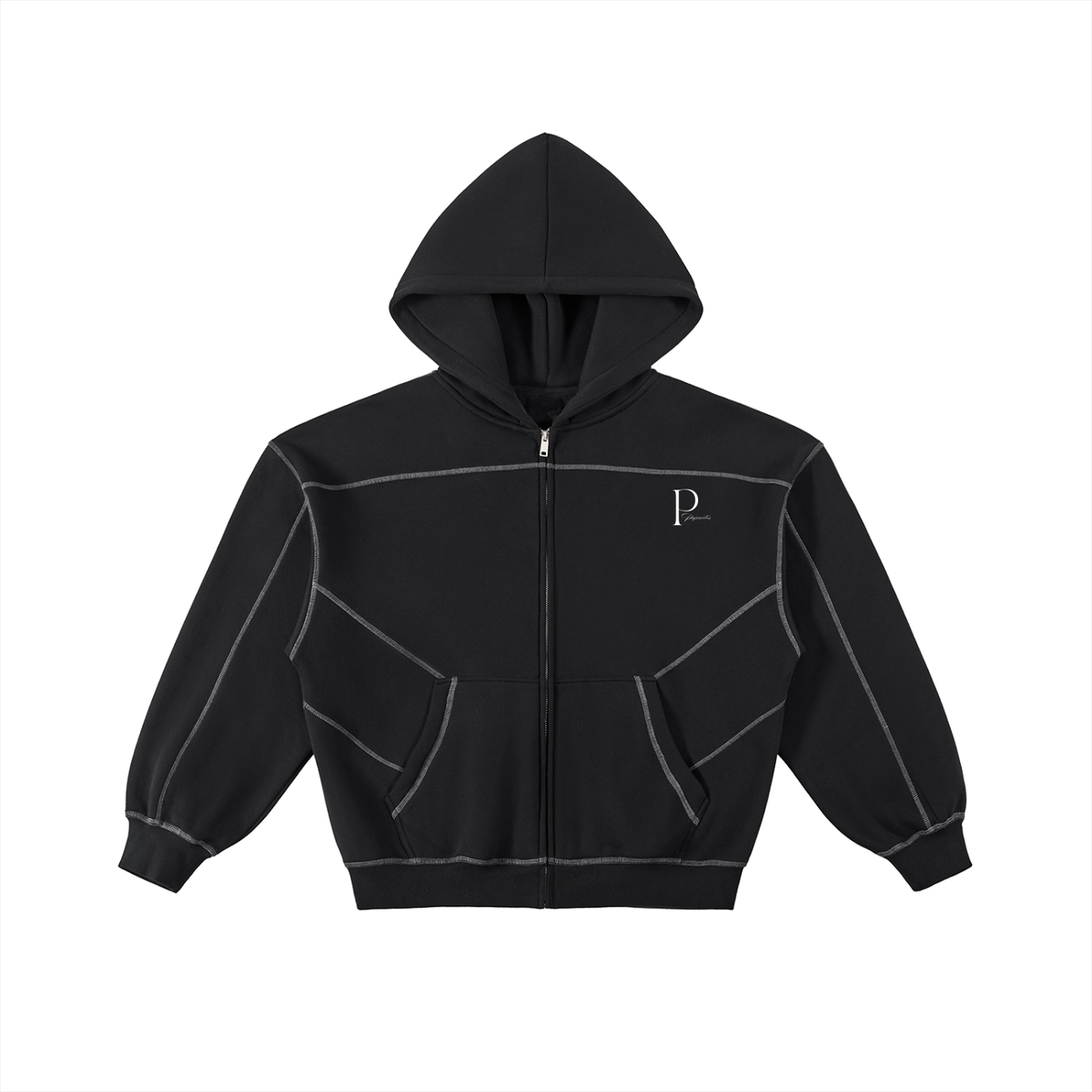 Papacitos Black Boxy Fleece Zip Hoodie 003P