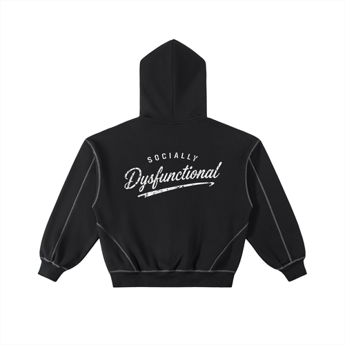 Papacitos Black Boxy Fleece Zip Hoodie 003P