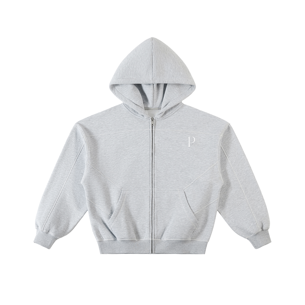 Papacitos Grey Boxy Fleece Zip Hoodie 003P
