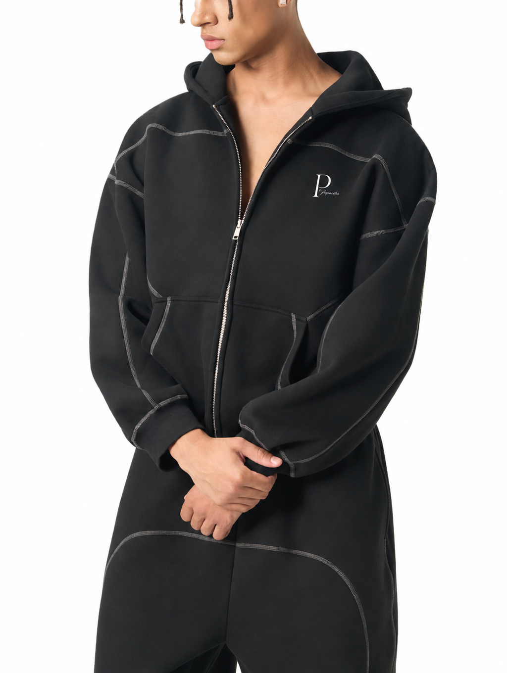 Papacitos Black Boxy Fleece Zip Hoodie 003P