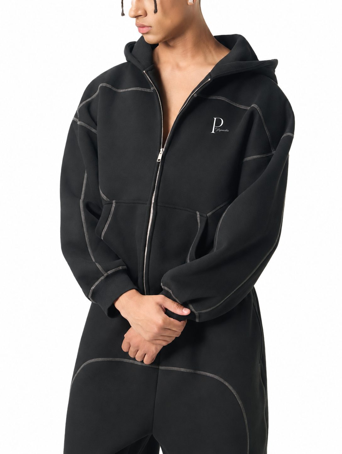 Papacitos Black Boxy Fleece Zip Hoodie 003P