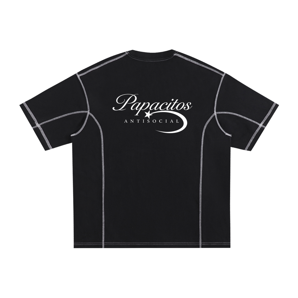 Papacitos Black Streetwear Stitched Cotton T-Shirt 001P