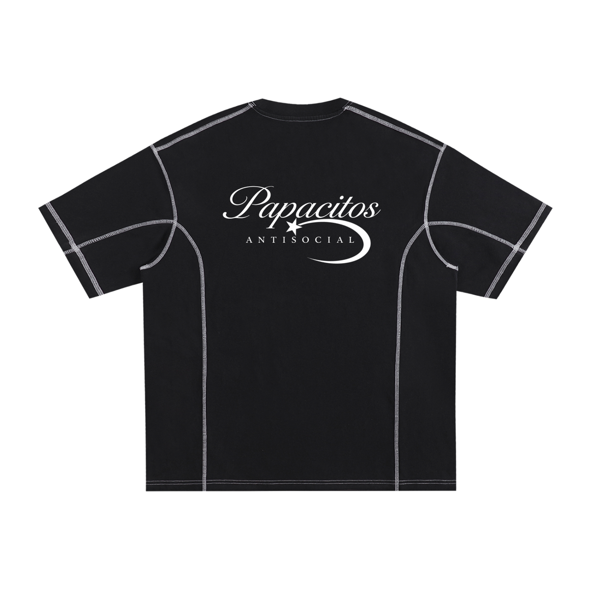 Papacitos Black Streetwear Stitched Cotton T-Shirt 001P