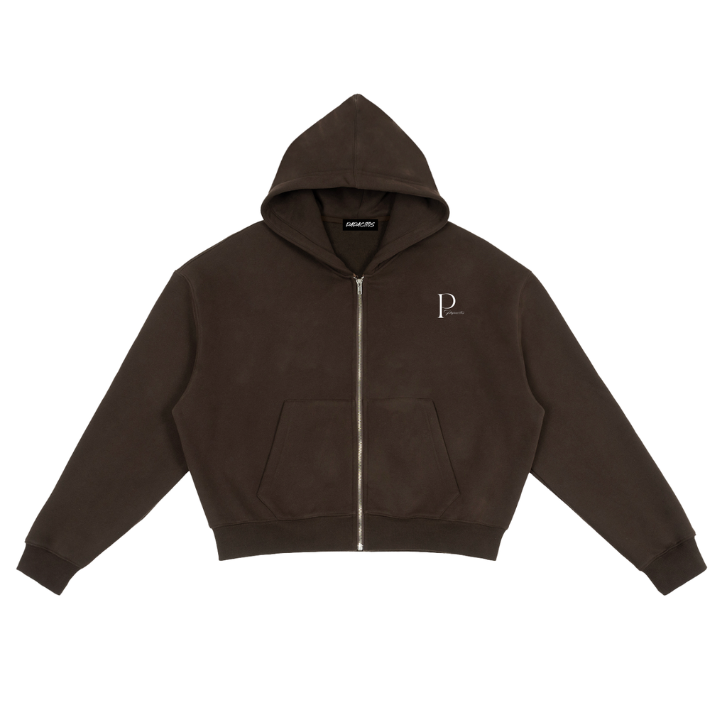 Papacitos Brown Fleece Zip-Up Boxy Hoodie 001P