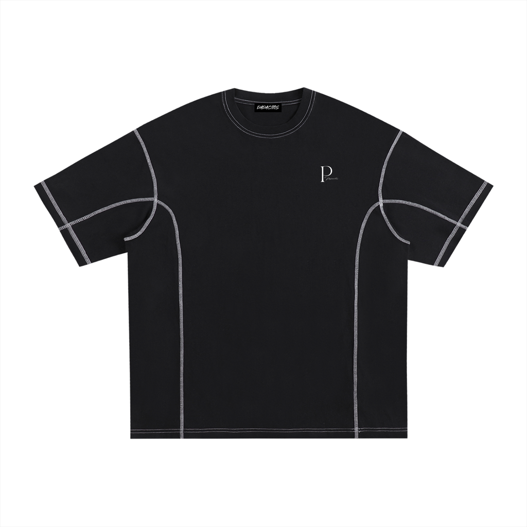 Papacitos Black Streetwear Stitched Cotton T-Shirt 001P