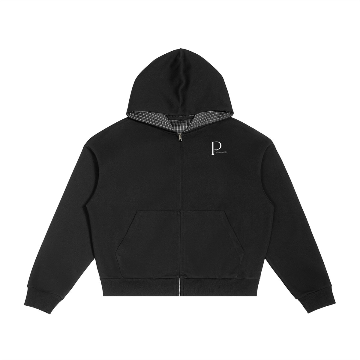 Papacitos Black Plaid Boxy Zip Hoodie 002P