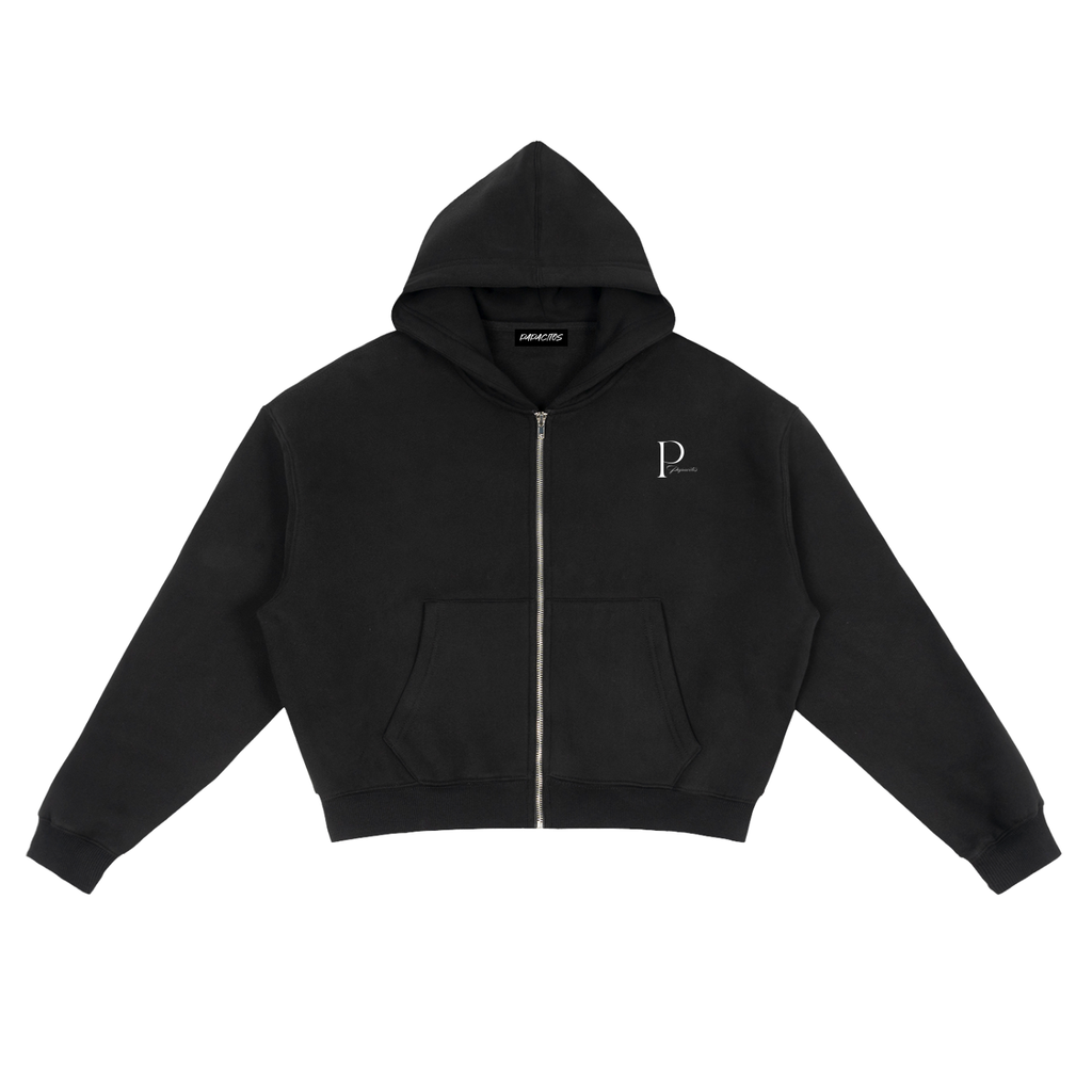 Papacitos Black Fleece Zip-Up Boxy Hoodie 001P