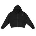 Papacitos Black Fleece Zip-Up Boxy Hoodie 001P
