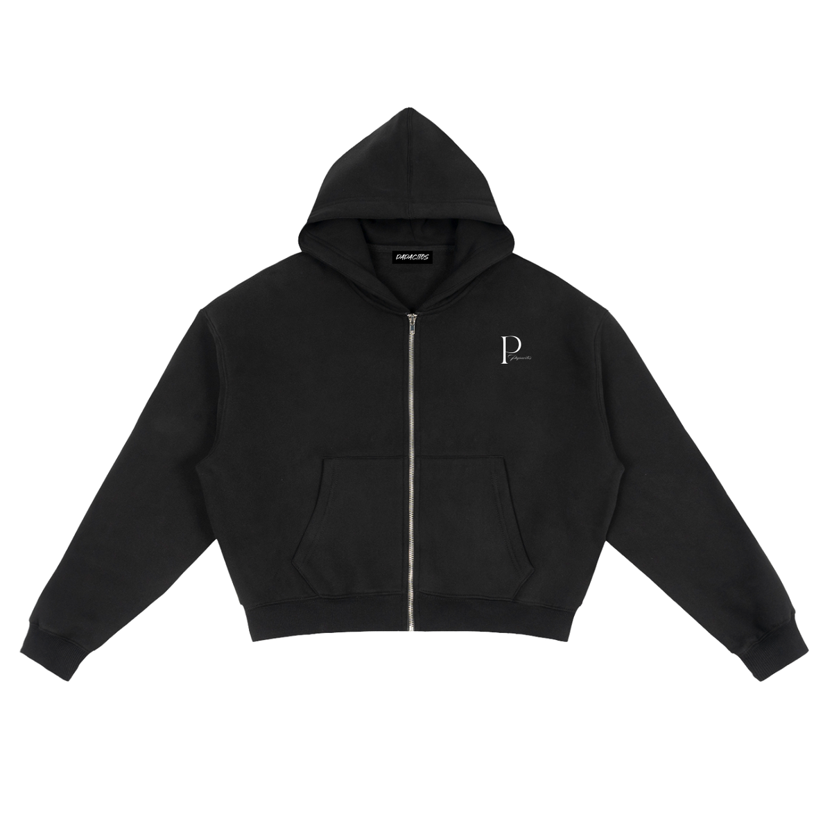 Papacitos Black Fleece Zip-Up Boxy Hoodie 001P